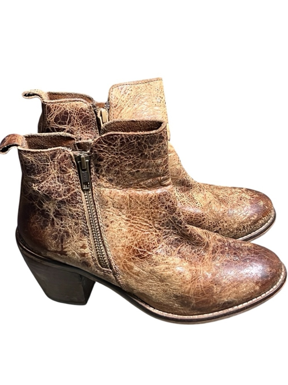 Diba True brown distressed leather side zipper ankle boots